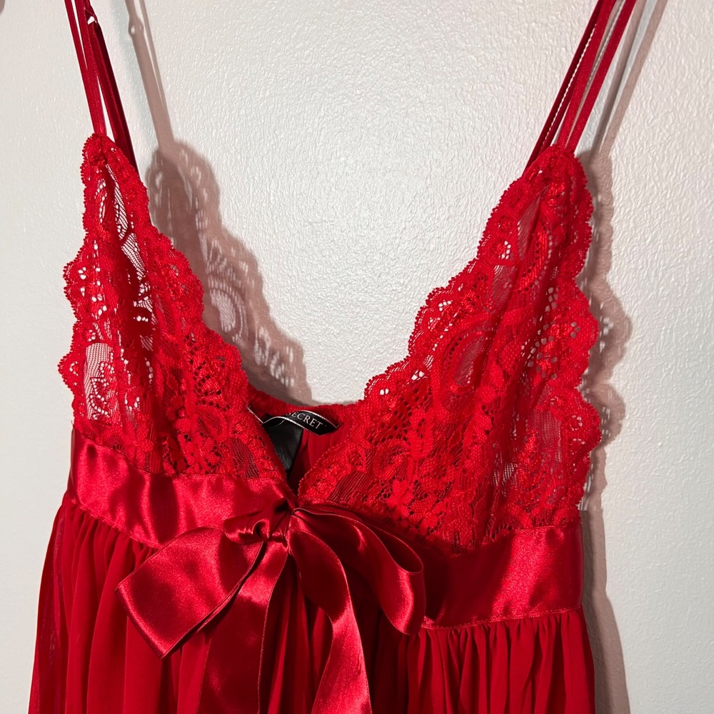 Victorias Secret Very Sexy Lingerie Lace Satin Teddy Sheer Babydoll Top Red XS - Picture 2 of 16